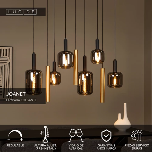 Lucide JOANET - Lámpara colgante - 6xE27 - Latón - USP